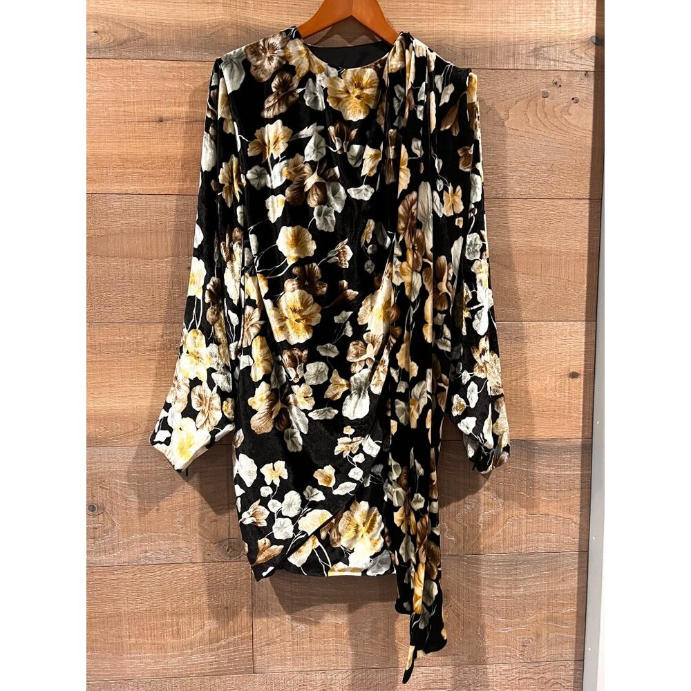 Saint Laurent floral -print velvet wrap dress Size 38/ M - Picture 5 of 12